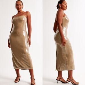 Abercrombie & Fitch Straight Neck Sequin Midi Dress Womens Size M Tall